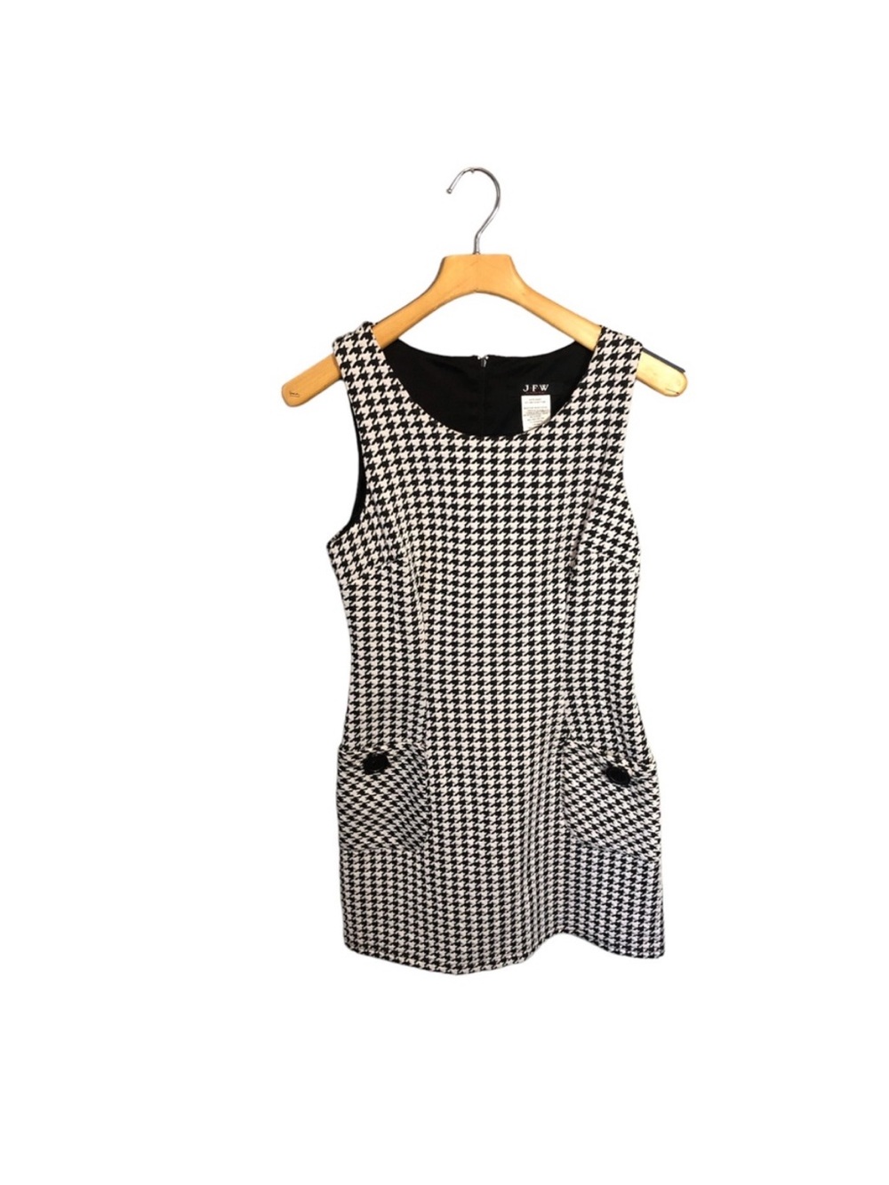JFW Black & White Houndstooth Sleeveless Tunic Dress Dual Button Pockets Large